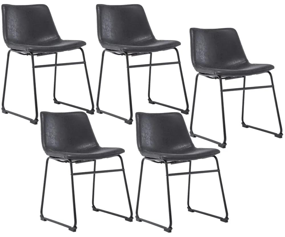 Kit 05 Cadeiras Decorativa Sala de Estar Recepção Fixa Maia PU Preto G56 - Gran Belo