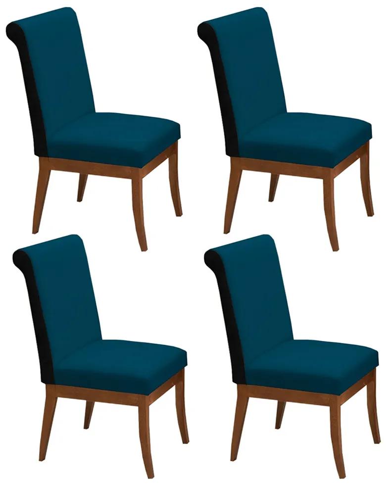 Conjunto 4 Cadeiras Larissa Veludo Azul Marinho + Couríssimo Preto