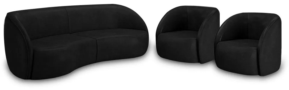 Conjunto Sofá Sala de Estar Bipartido 318cm e 2 Poltronas Clarke PU Preto Manchado G45 - Gran Belo