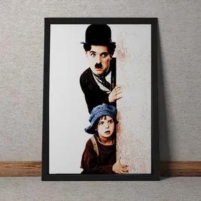Quadro Decorativo Charles Chaplin E Menino Colorido  35x25