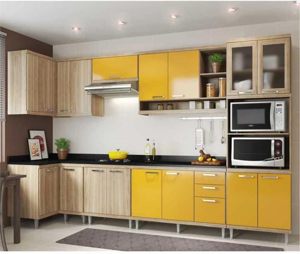 Cozinha Completa Multimóveis com 8 peças Sicília 5831 Argila/Amarelo