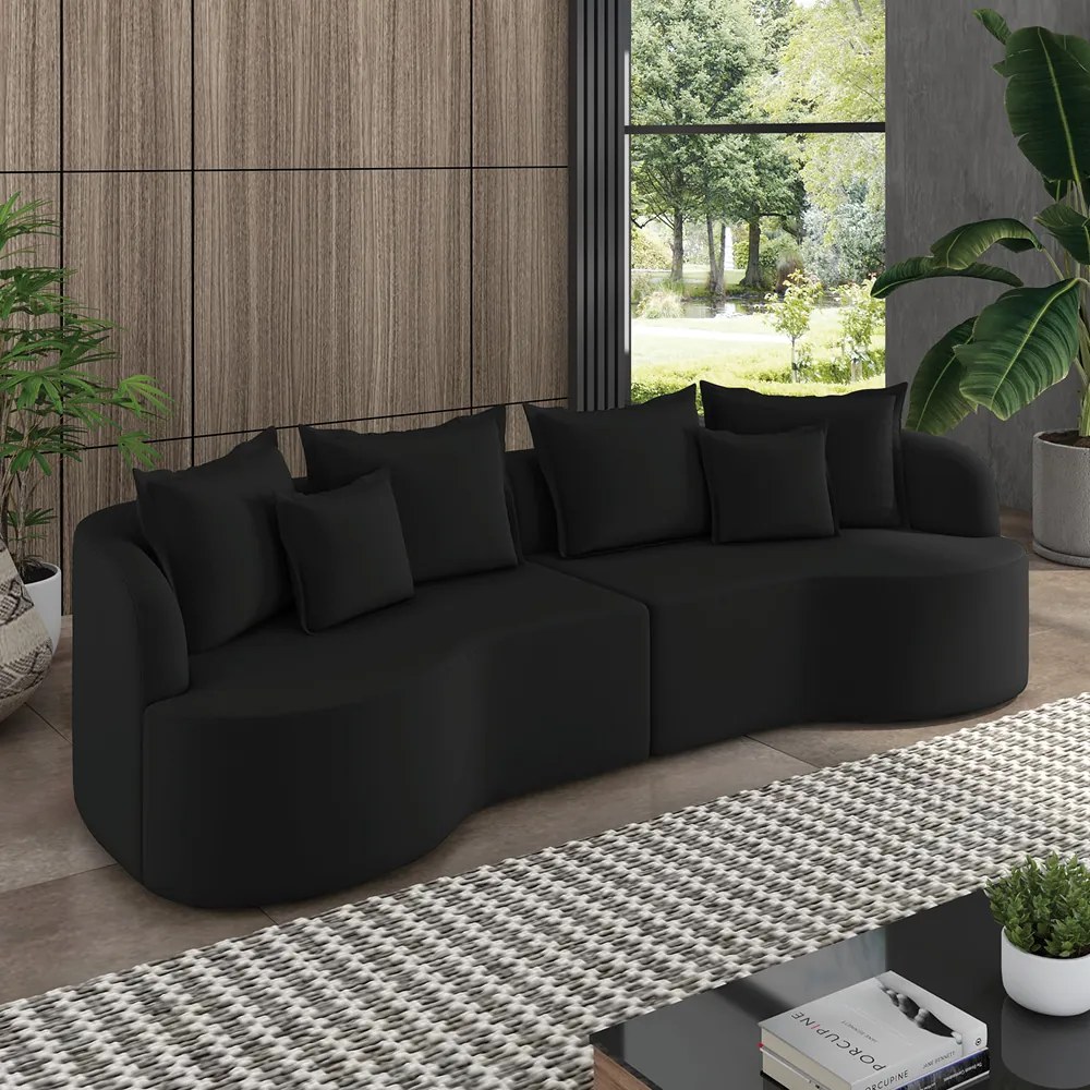 Sofá 5 Lugares Orgânico Living 290cm Mersa Veludo Preto K01 - D'Rossi