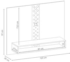 Painel TV 47 Pol 120cm Suspenso com Nicho Form Off/Cinamomo - HB Móvei