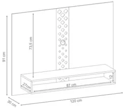 Painel TV 47 Pol 120cm Suspenso com Nicho Form Off/Cinamomo - HB Móvei