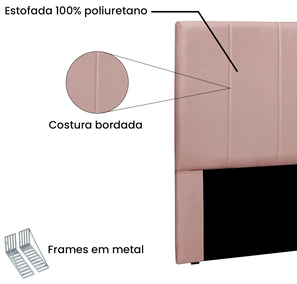 Cabeceira Cama Box Casal 140 cm Arizona Veludo S04 - D'Rossi - Rosa