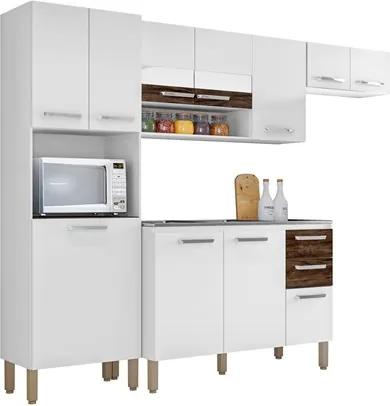 Cozinha Compacta com Balcão para Pia Turim 11 Portas Branco/White/Petróleo - Kit's Paraná