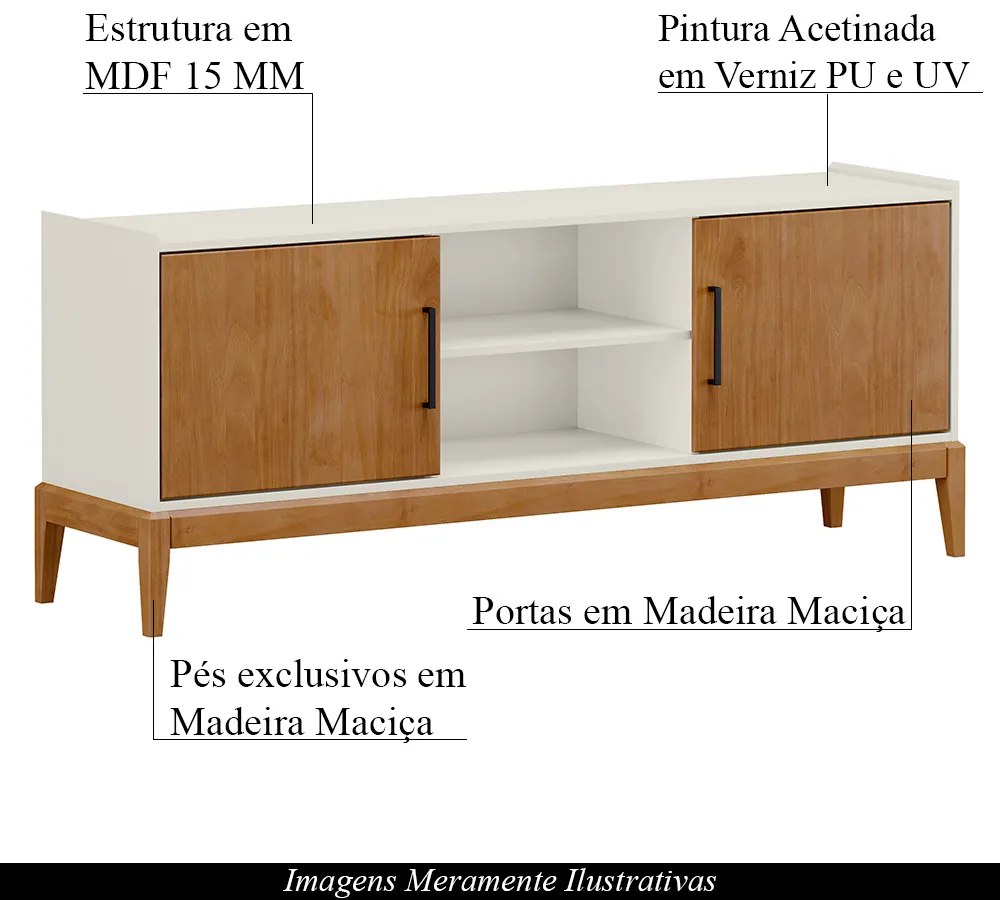 Rack Decorativo Armie 02 Portas Madeira G74 Off White/Freijó - Gran Belo