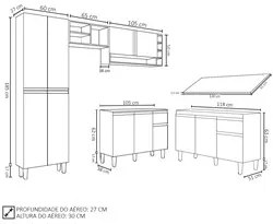 Cozinha Compacta Vanessa e Balcão Gabinete Com Tampo Tatiane 120cm Bra