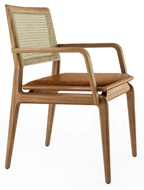 Cadeira com Braço Aria Palha e Estofado Base Jequitibá Coleção Bari Design by Fernando Sá Motta