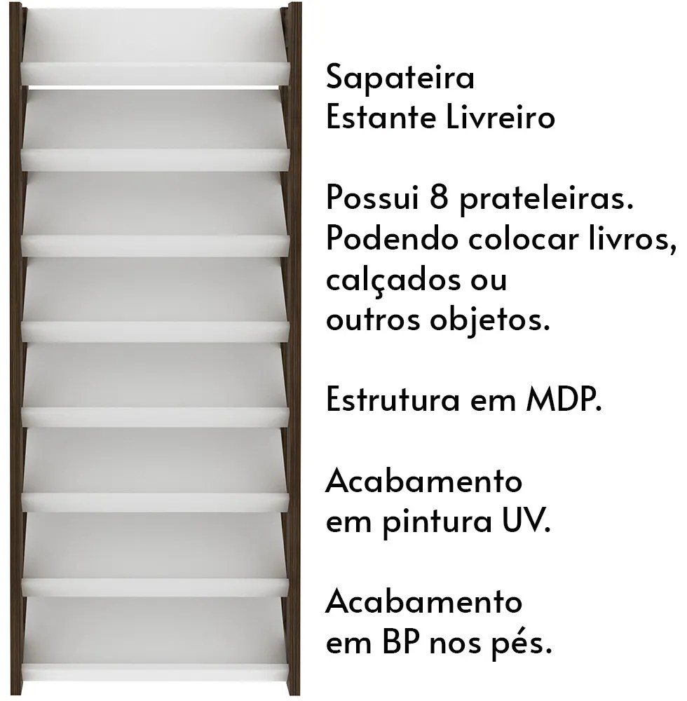 Sapateira Estante Decorativa para Quarto AZ1006 MDP Branco/Nogal G69 - Gran Belo