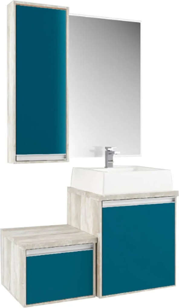 Gabinete para Banheiro com Espelheira Calcare e Turquesa