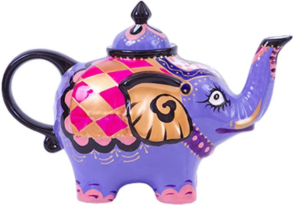 Bule Decorativo Elefante Roxo em Cerâmica - 23x17 cm