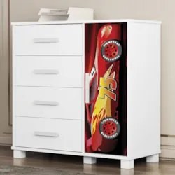 Cômoda Infantil Para Quarto 80cm 4 Gavetas Carro Vermelho Z53 - Mpozen