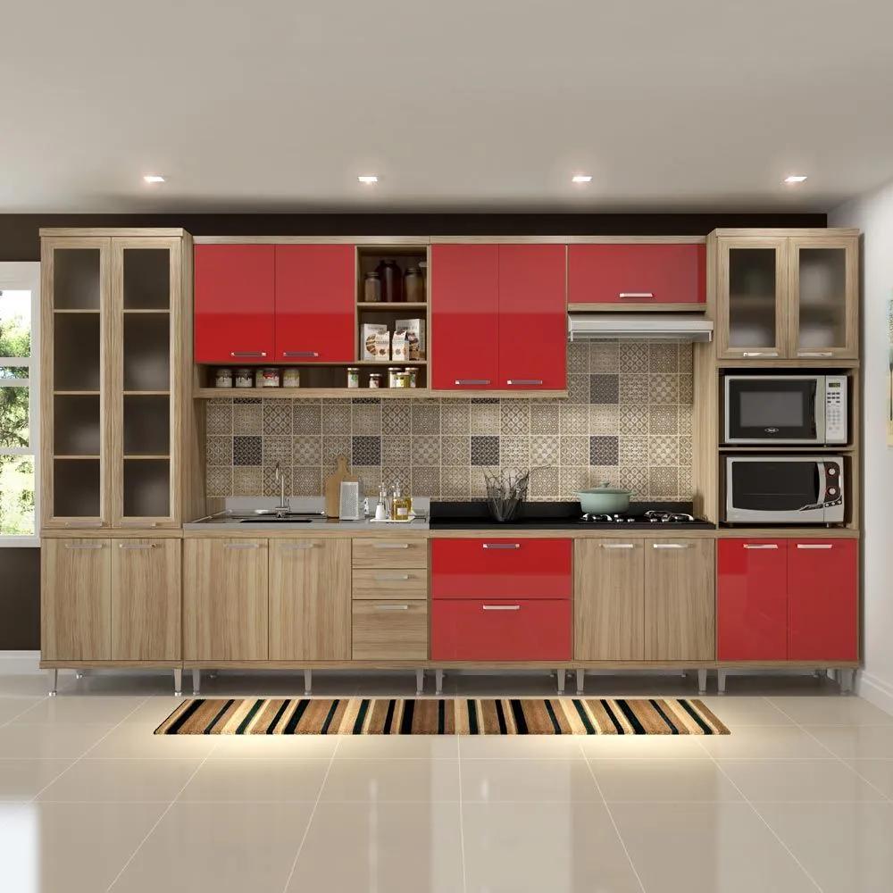 Cozinha Compacta 17 Portas para Pia e Cooktop 5806 Vermelho/Argila - Multimóveis