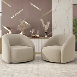 Poltrona Decorativa Orgânica Giratória Kit 2 Lya M22 Suede Bege - Mpoz