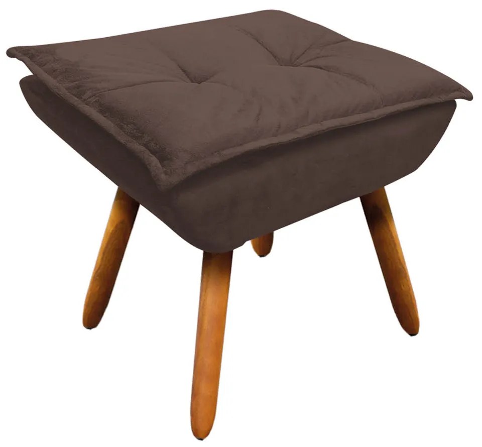 Poltrona e Puff Decorativo Pé Palito de Madeira Opala Suede D03 - D'Rossi - Marrom