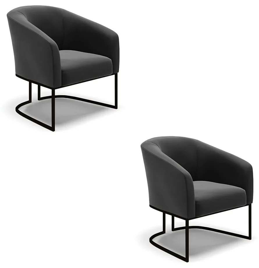 Poltrona Decorativa Industrial Preto Kit 2 Stella Suede Preto D03 - D'Rossi