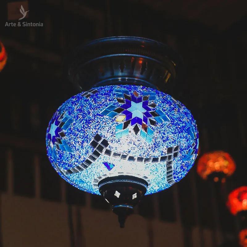 Luminária Turca Mosaico Azul G