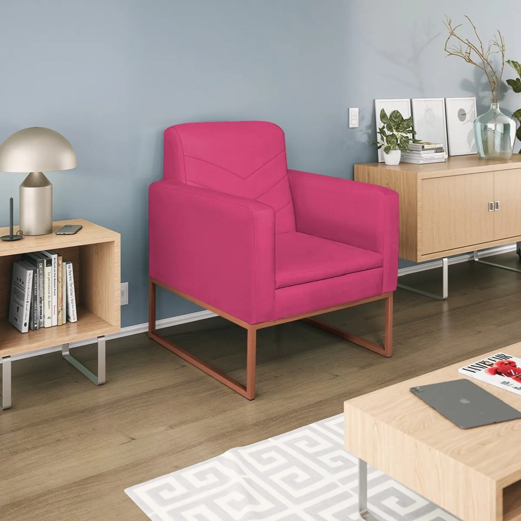 Poltrona Bella Base de Ferro Bronze Suede Pink - ADJ Decor
