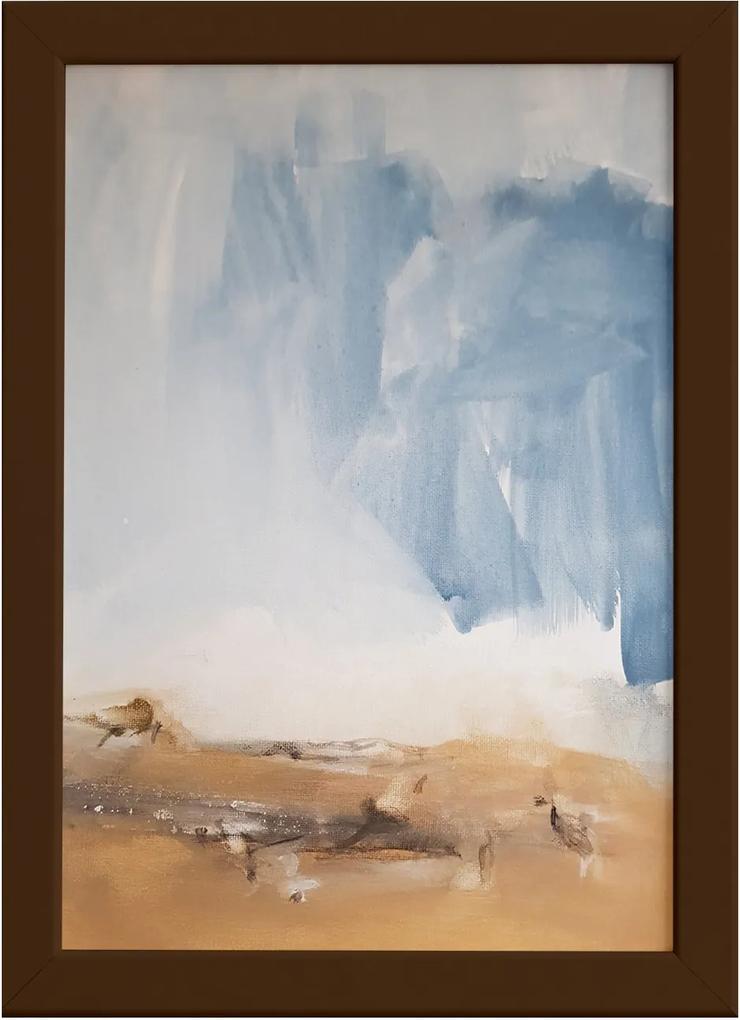 Quadro Abstrato para Sala Deserto Moldura Marrom 33x43cm
