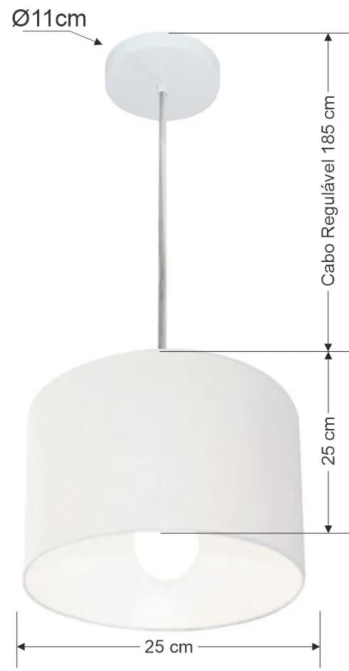 Lustre Pendente Cilíndrico Md-4201 Cúpula em Tecido 25x25cm Branco - Bivolt