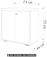 Balcão Para Escritório 74cm 2 Portas Rayly Nogal/Preto A06 - Mpozenato