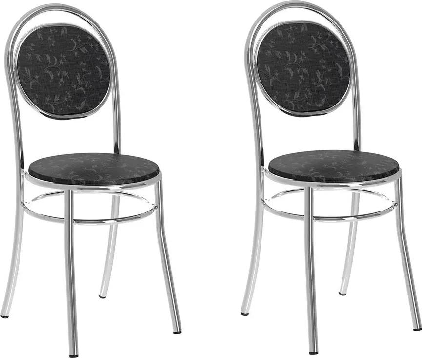 Cadeiras para Cozinha Kit 2 Cadeiras 190 Fantasia Preto/Cromado - Carraro Móveis