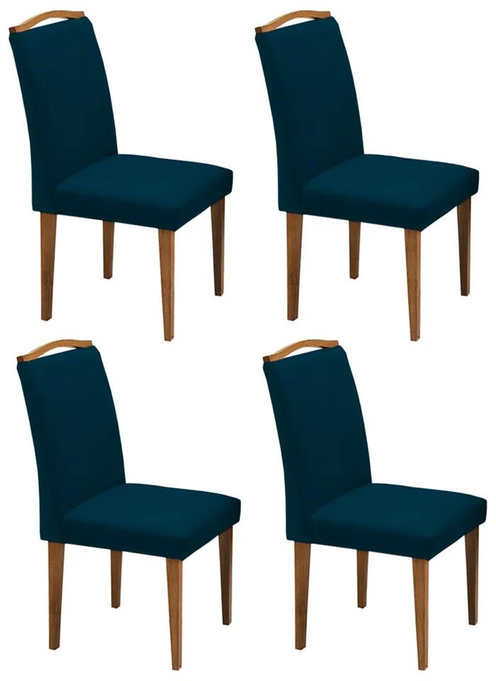 Conjunto 4 Cadeira Sala de Jantar Keli Veludo Azul Marinho