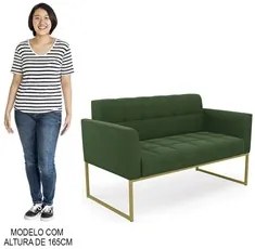 Sofá Namoradeira e 2 Poltronas Base Industrial Dourado Ana Suede Verde