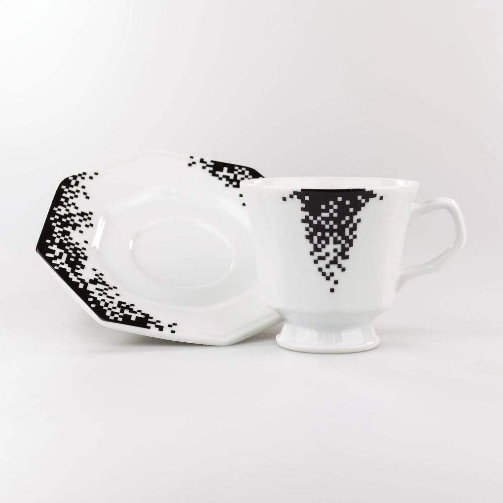 Conjunto de Xícaras para Chá c/ Pires Porcelana Schmidt 06 Peças - Dec. Pixel
