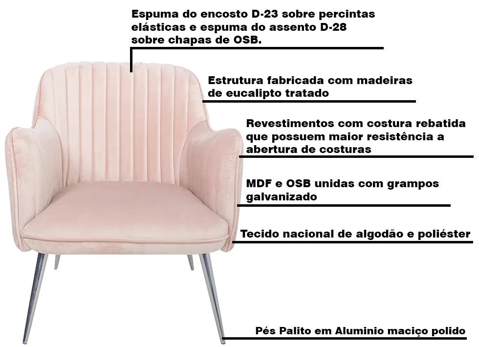 Kit 2 Poltronas Decorativas Hannah Pés Palito Polido Veludo Rosa G15 - Gran Belo