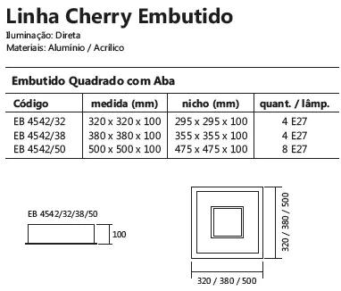 Luminária De Embutir Cherry Quadrado 8L E27 50X50X10Cm | Usina 4542/50 (BT - Branco Texturizado)