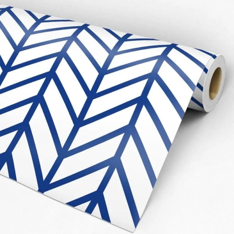 Papel de Parede Chevron Azul e Branco 0.52m x 3.00m