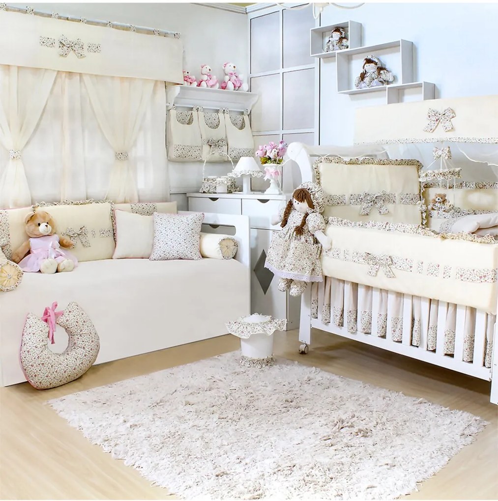 Quarto Completo Padroeira Baby Provence Floral Bege