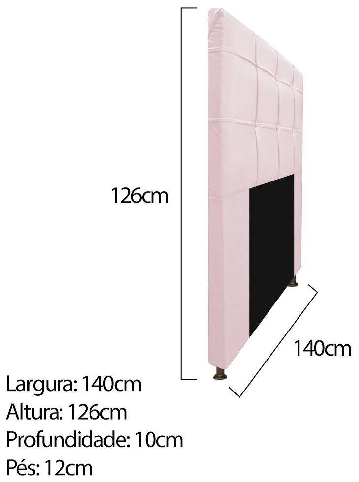 Kit Cabeceira e Calçadeira Baú Estofada Mel 140 cm Casal Com Capitonê Corano Rosa Bebê - ADJ Decor