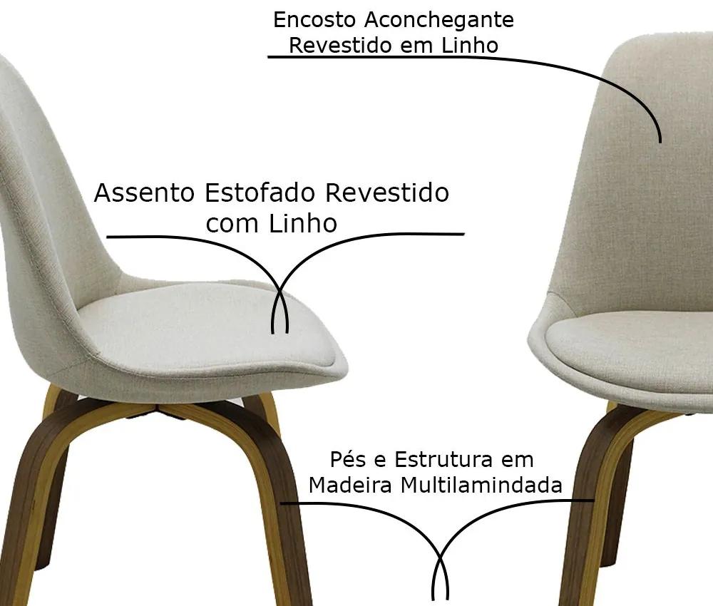 Kit 4 Cadeiras Decorativas Sala e Escritório SoftLine Linho Bege G56 - Gran Belo
