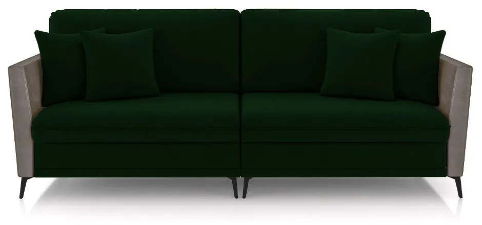 Sofá Living Decorativo Zagreb 2 Lugares 222cm com Almofadas Pés de Ferro Veludo/PU Verde/Cinza G33 - Gran Belo