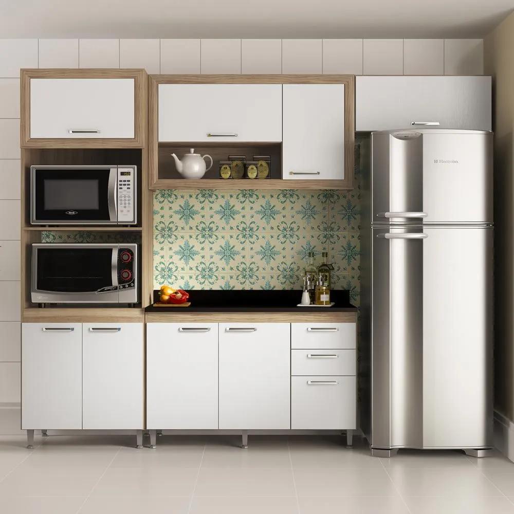 Cozinha Compacta 8 Portas Com Tampo Preto 5721 Branco/Argila - Multimóveis