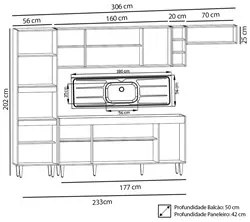 Armário de Cozinha Modulada 5 Peças CP18 Balcão com Pia Inox Branco/Pr