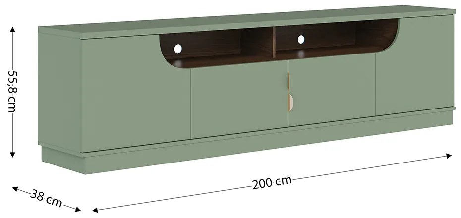 Bancada Tv de 75 Polegadas 4 Portas Karol 200cm C04 - D'Rossi - Verde Pistache e Amêndoa