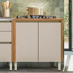 Balcão de Cozinha 80cm Com Tampo Da Vinci L06 Nature/Off White - Mpoze