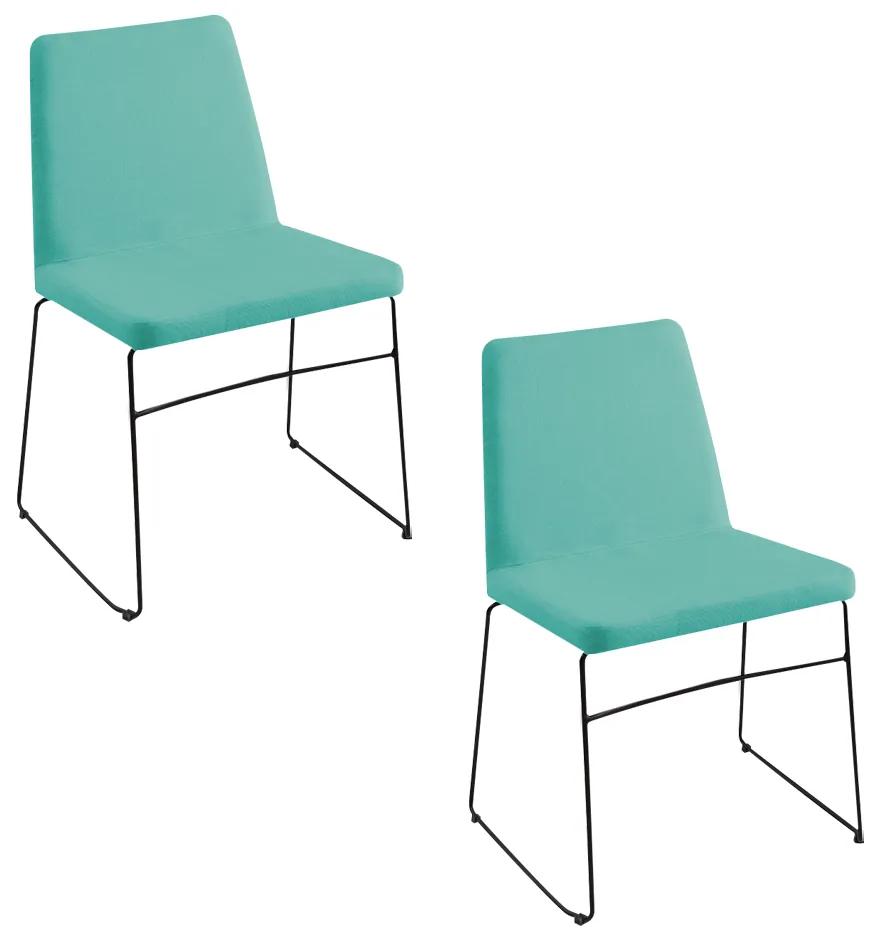 Kit 2 Cadeiras Decorativa Sala de Jantar Anne Linho Azul Turquesa G17 - Gran Belo