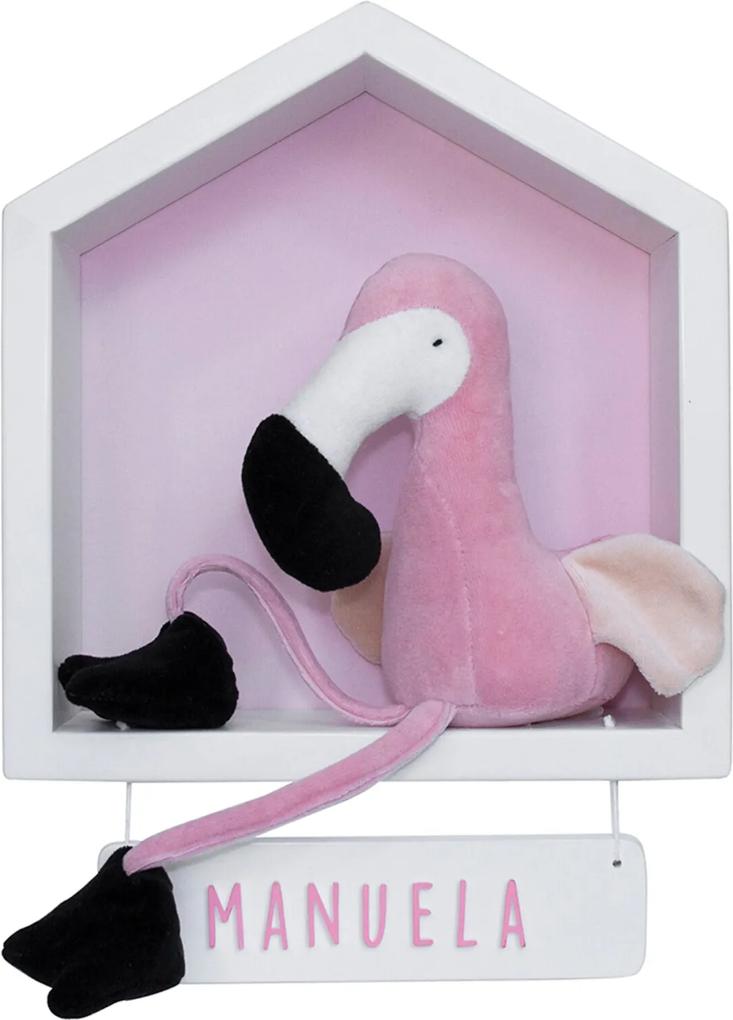 Enfeite Maternidade Casinha Flamingo Rosa Menina Nome Bebê Potinho de Mel