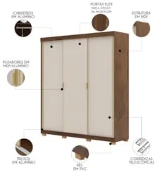 Guarda Roupa Casal 200cm 3 Portas Duke Flex Imbuia/Fendi V02 - Mpozena