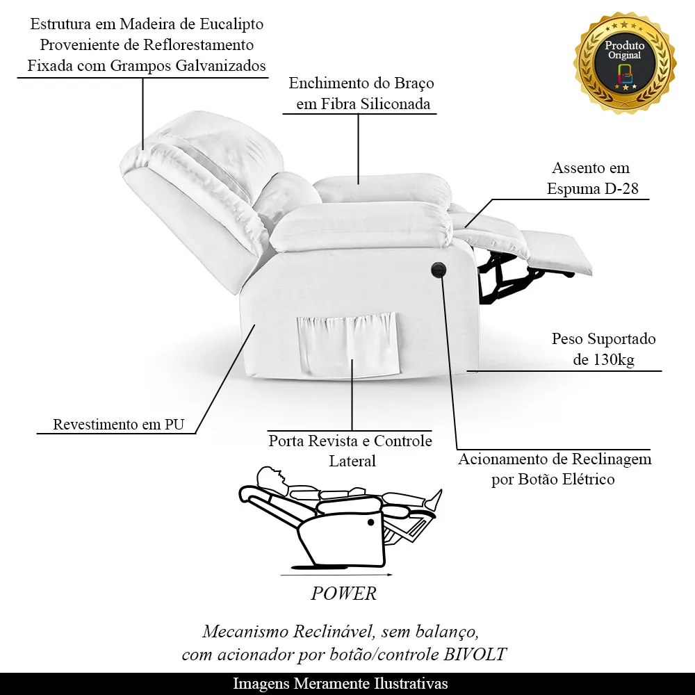 Poltrona do Papai Reclinável Melim Power Elétrica Sintético PU F FH1 - D'Rossi - Branco