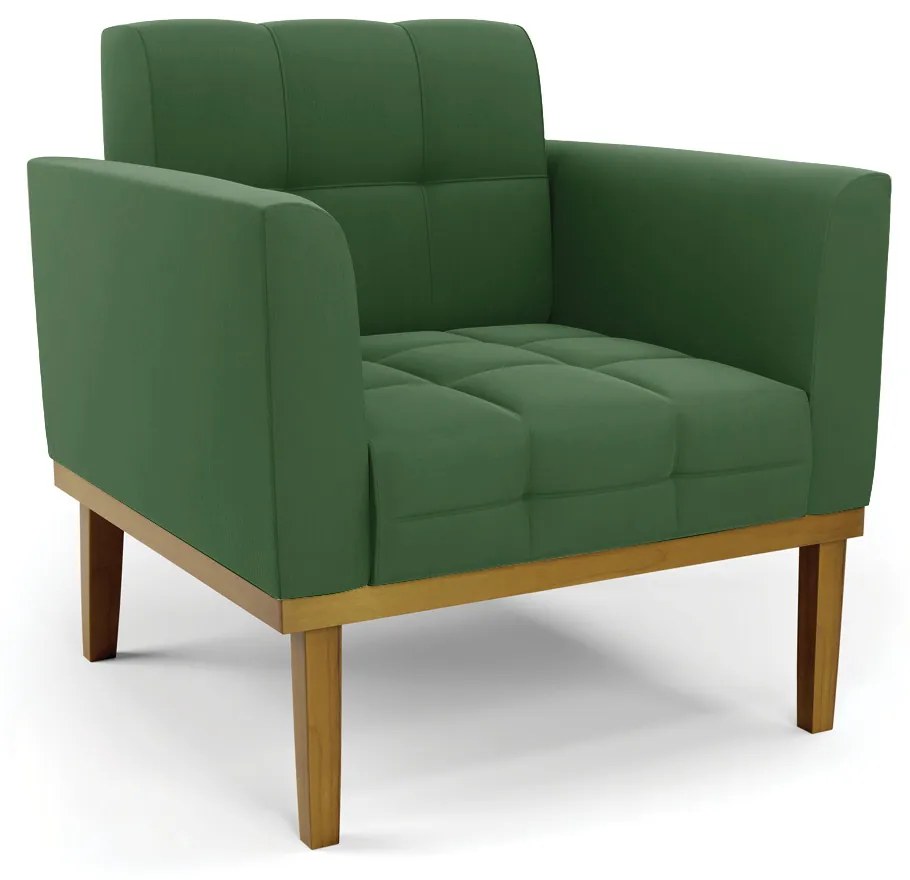 Namoradeira com 2 Poltronas Base de Madeira Castanho Elisa Suede Verde D03 - D'Rossi