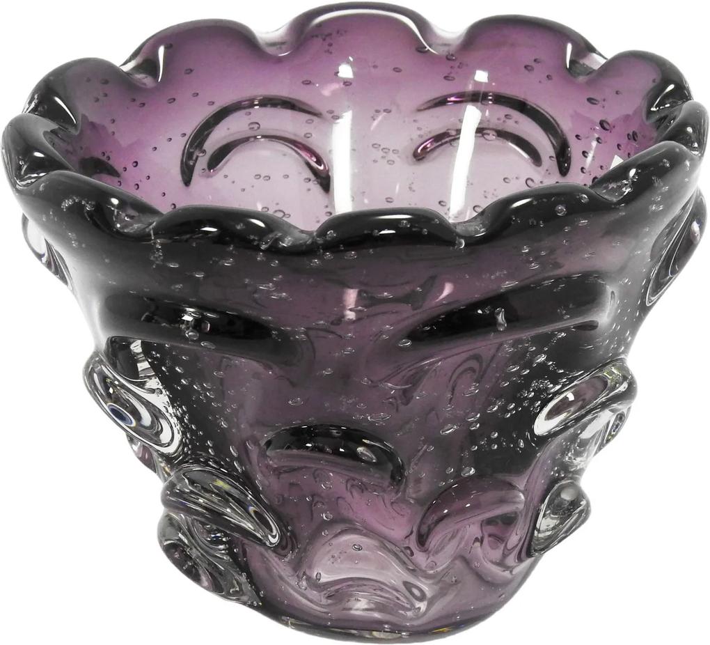 Vaso Decorativo em Murano Roxo com Detalhes - 14x10x14cm