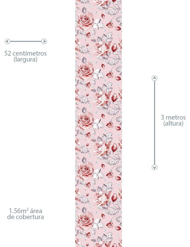 Papel de Parede Floral Rosa Vermelho e Roxo 0.52m x 3.00m