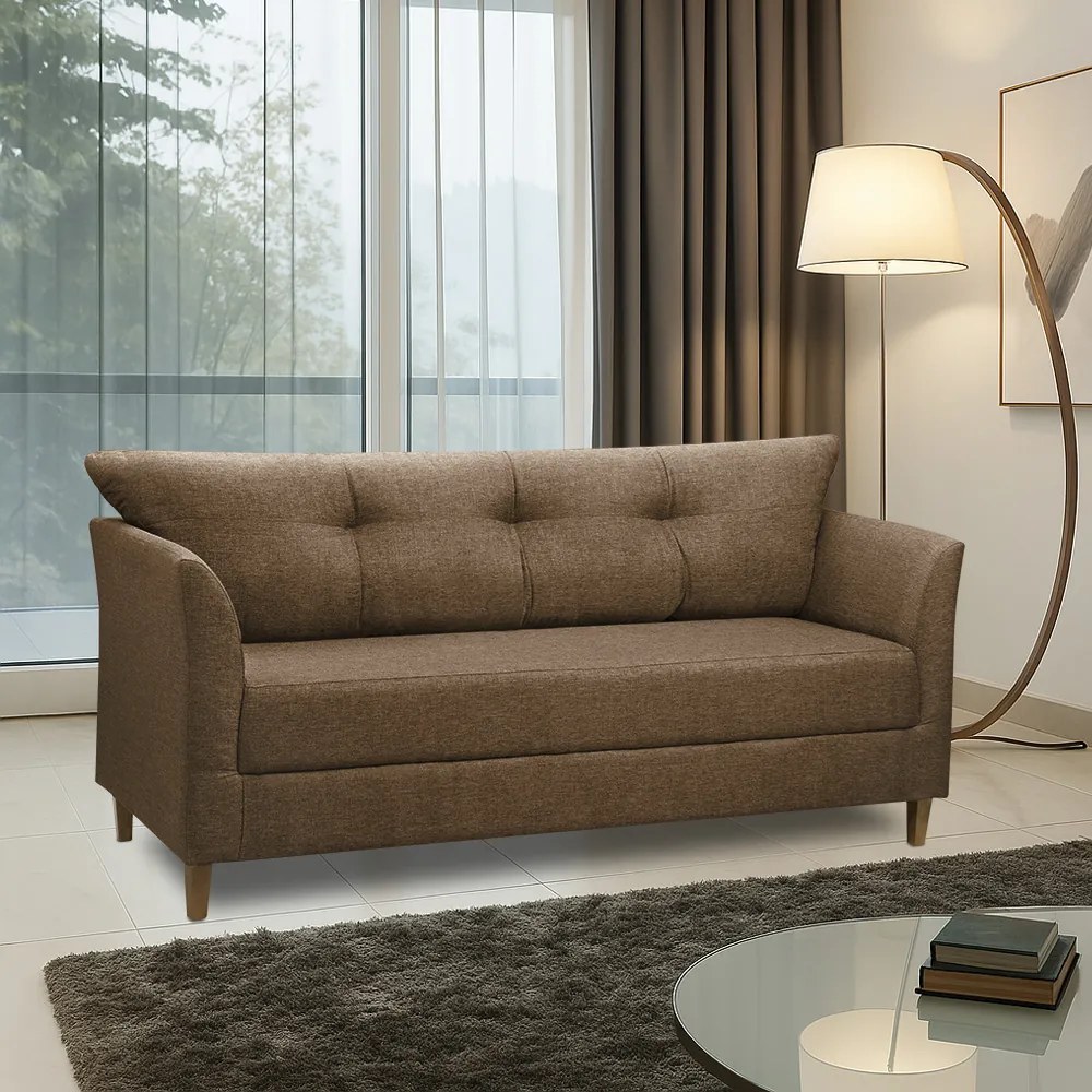 Sofá 3 Lugares Living para Sala Leblon 180cm Linho Marrom Cacau E03 - D'Rossi