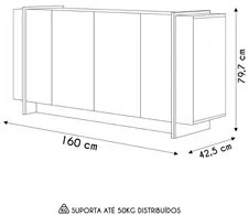 Balcão Aparador Buffet 4 Portas 160cm Copacabana Nogueira/Off/Dourado